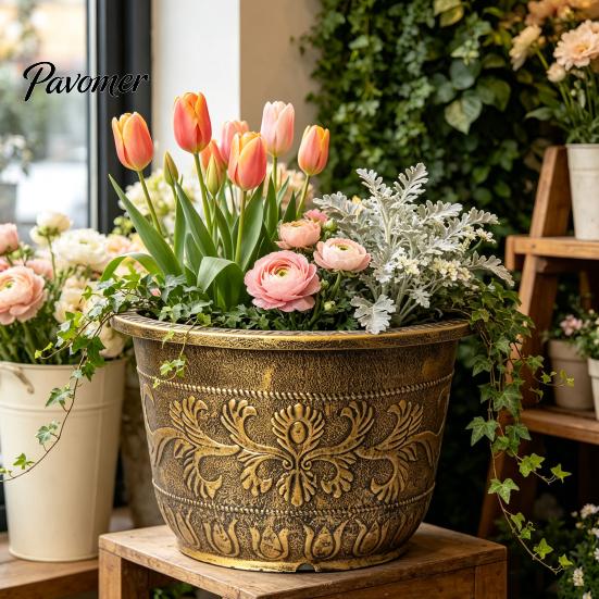 Indoor Outdoor Flower Container Water Lily Planter, Vintage Round Plant Pot, Without Drainage Hole, Large Planter for Bougainvillea Extra Plastic Pot