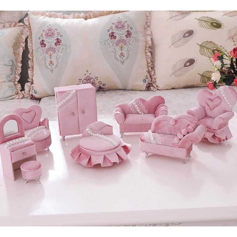 Openable Pink Furniture Jewelry Box Earrings Bracelet Ring Necklace Display Storage Cases Mini Armchair for Dollhouse