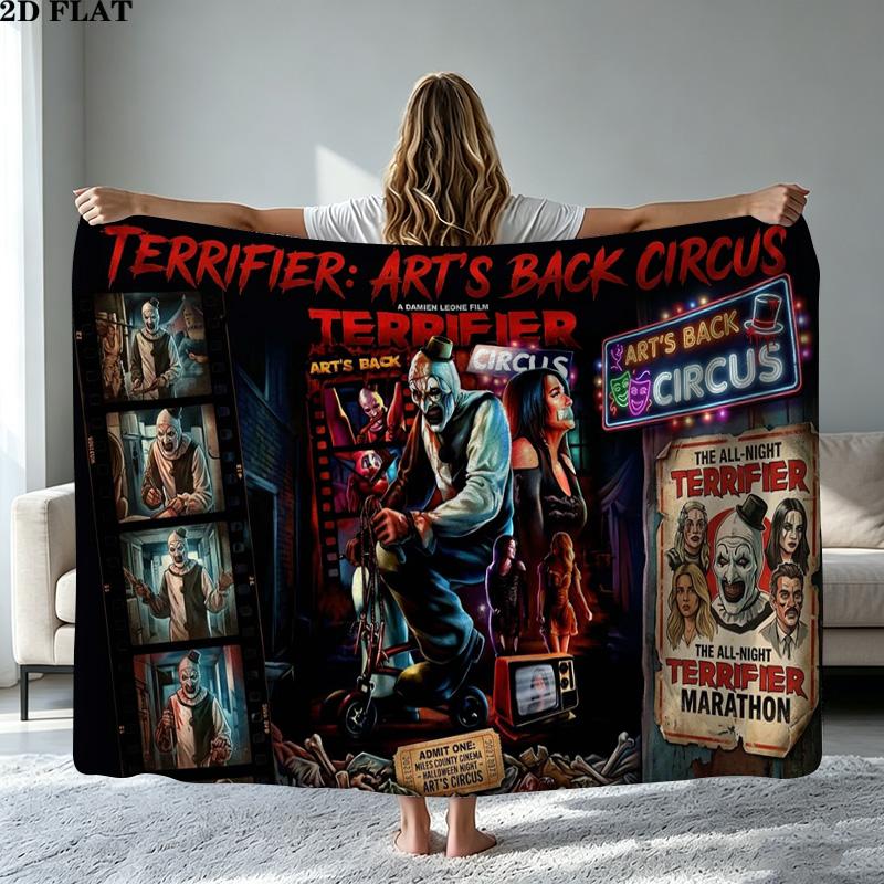 Terrifier Horror Print Flannel Blanket High Quality Warm Comfortable Cover for All Seasons Perfect for Gifts Home Decor