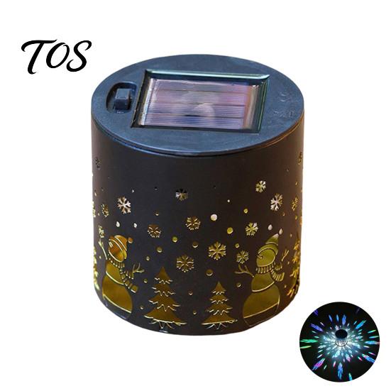 Christmas Party Decorative Projection Solar Light, Snowman Santa Waterproof Metal Wall Lantern, Powered Festive Snowflake Pattern Lighting Warm White