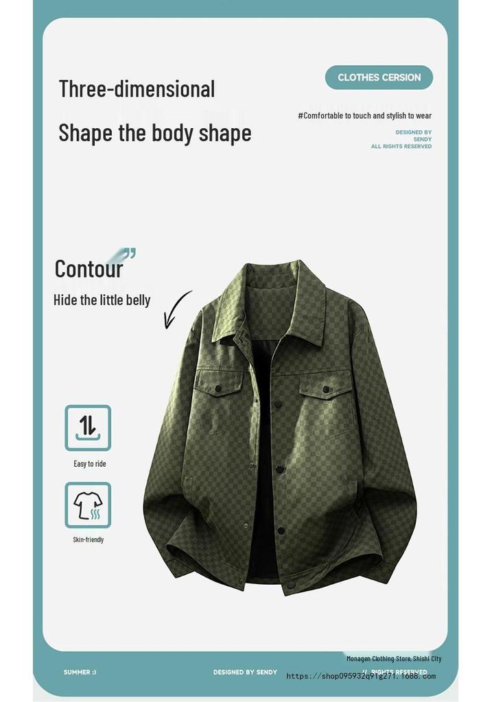 2026 Men's Retro Plaid Jacket - Spring/Autumn Hong Kong Style, Loose Fit, Plus Size, Suitable for Middle-Aged and Young Adults