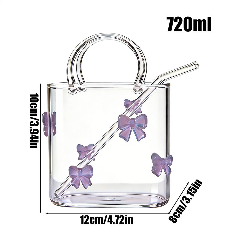 Purse Drinking Glass Handbag-shaped glass drinking cup Decorative Cute Cup Wine Glasses with Straw Beverage Juice Cocktail Glass