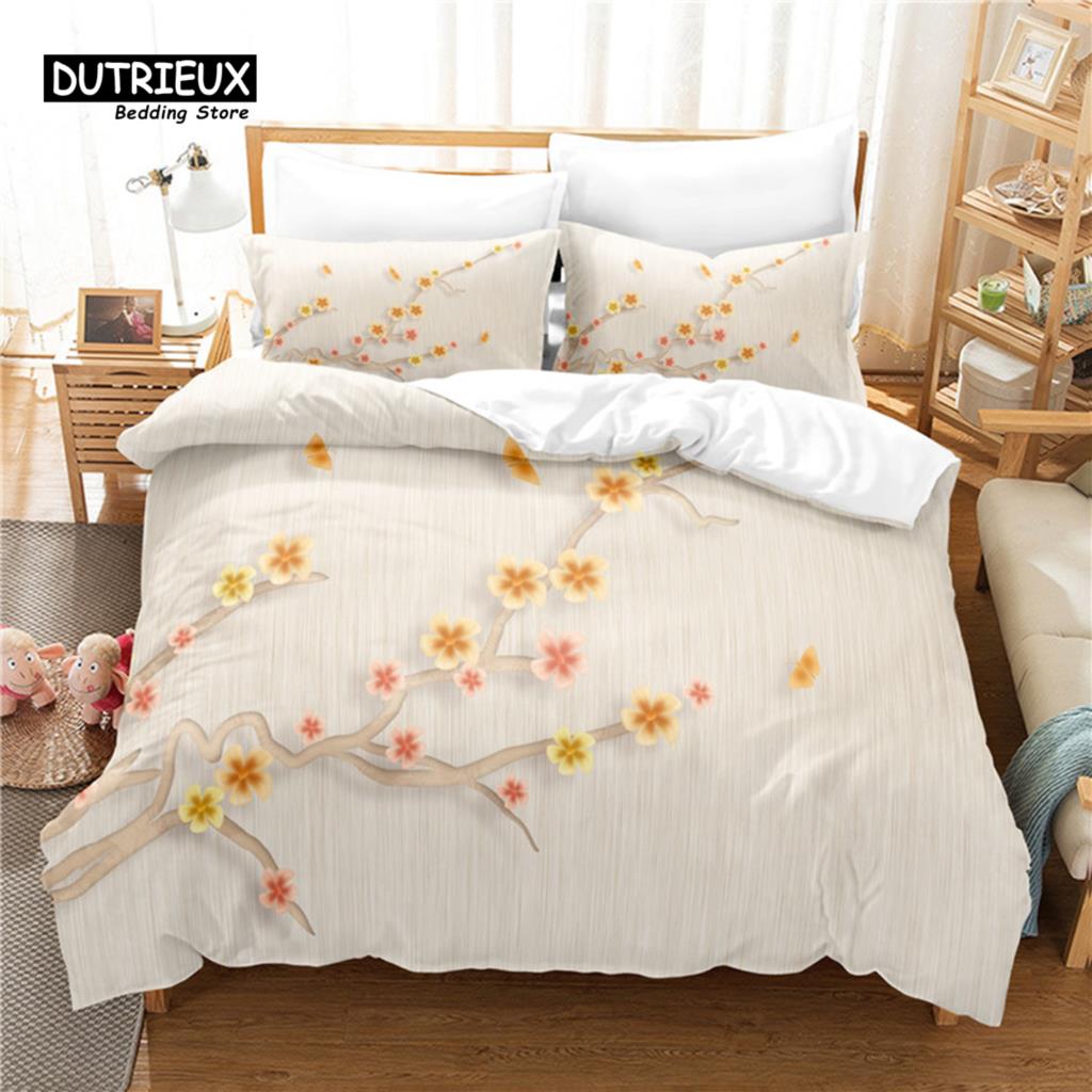 3pcs Duvet Cover Set, 3D Branch Flower Bedding Set, Soft Comfortable Breathable Duvet Cover, For Bedroom Guest Room Decor