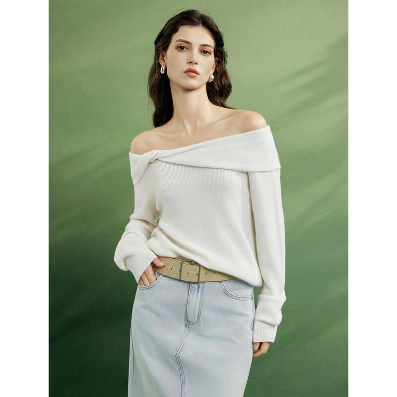 ELLE Women's Twist-Knot Merino Wool Sweater