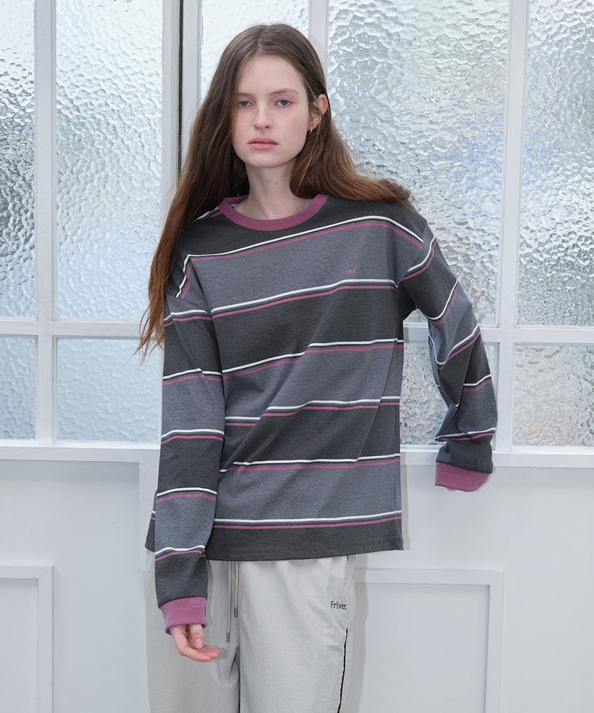 Peulibeo07 Vintage Color Block Stripe T-Shirt [Frsp06Lt02]_Gray