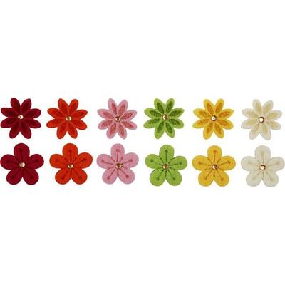 Laser Cut Felt Flowers with Rhinestones and Printed Designs - Pack with 2 Shapes In 6 Colors. Ref 450760
