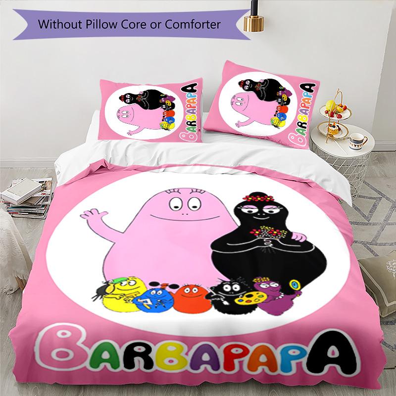 Barbapapa 3pcs Bedding Set Duvet Cover Closure Includes 1 Duvet Cover & 2 Pillowcases for All Seasons Bedroom Home Dorm Decor