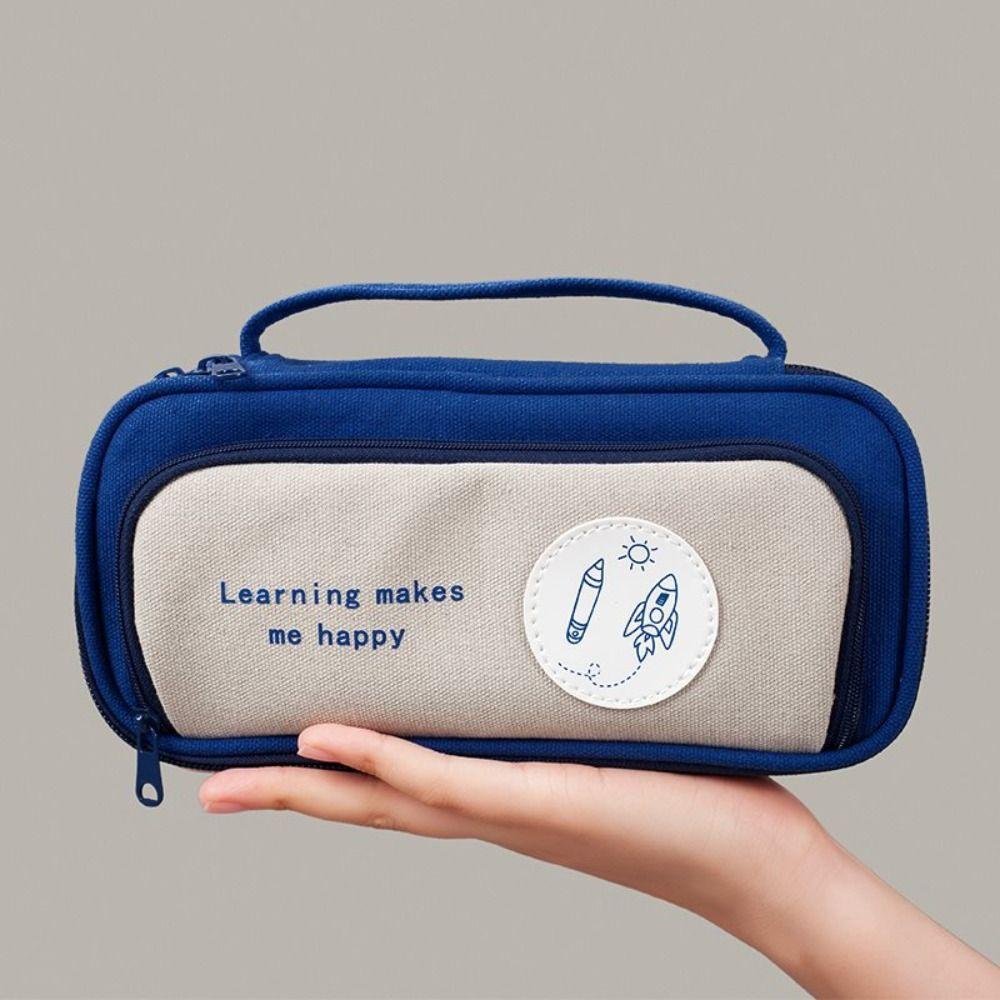 Cartoon Double-layer Pencil Bag Large Capacity Kids Stationery Bag Space Astronaut Pencil Case