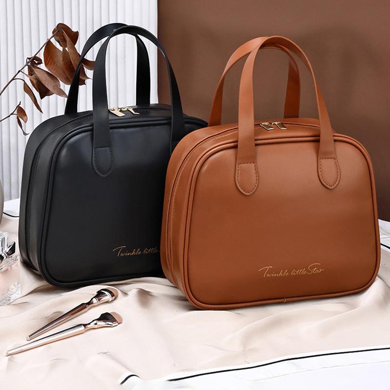 High Appearance  Large Capacity Pu Double Zipper Portable Makeup Bag Retro Travel Home Waterproof And Anti Fouling