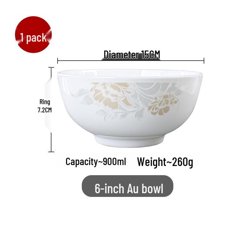 Chinese-Style Ceramic Bone China Bowl Set: Large Soup & Noodle, Rice Bowls, Plates, and Hat Bowl.