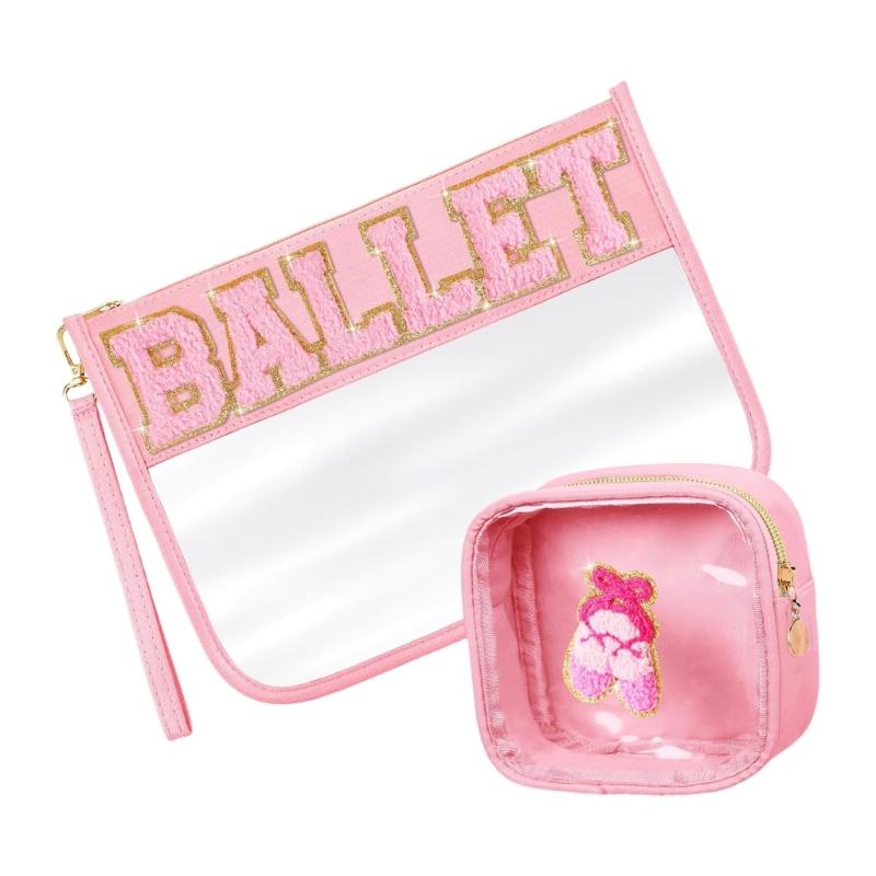 Pack of 2 Fashionable Clear Makeup Bags With Wrist Strap Accessory for Women and Girls Travel Cosmetic Organizers