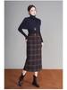 Plaid Wool Blend Split Pencil Skirt - 2025 Winter Mid-Length Vintage Style