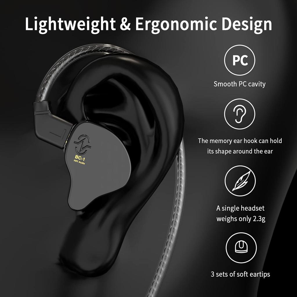 CCZ Yinyoo Melody In-Ear-Monitore, Kabelgebundene Kopfhörer, Ohne Mikrofon, IEM, HIFI Bass, 1DD1BA, mit Ohrhaken, 4N OFC-Kabel, für Musiker, Sänger, Auf der Bühne,