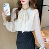 Women's New Stitched Pullover Bow Fashion Solid Color Loose Versatile Casual Long Sleeve Shirts