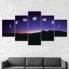 Moon Lunar Phases Night Sky Mountains Landscape 5 Piece Five Panel Canvas Print Modern Wall Art Poster Home Decor Gift For Him For Her