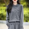 Spring/Summer 2026 Women's 100% Wool Polo Neck Long Sleeve Knit Cardigan Jacket with Colorful Buttons