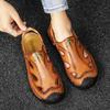 Men's Handmade Leather Sandals Luxury Designer Flat-bottomed Baotou Hollowed-out Leisure Resort Beach Shoes Large Men's Slippers