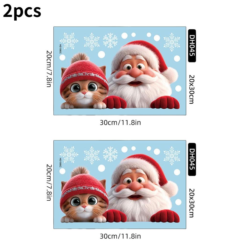 

Christmas Window Door Mirror Stickers Santa Claus Cat Snowflake Glass Window Electrostatic Decal for Christmas Party Decoration
