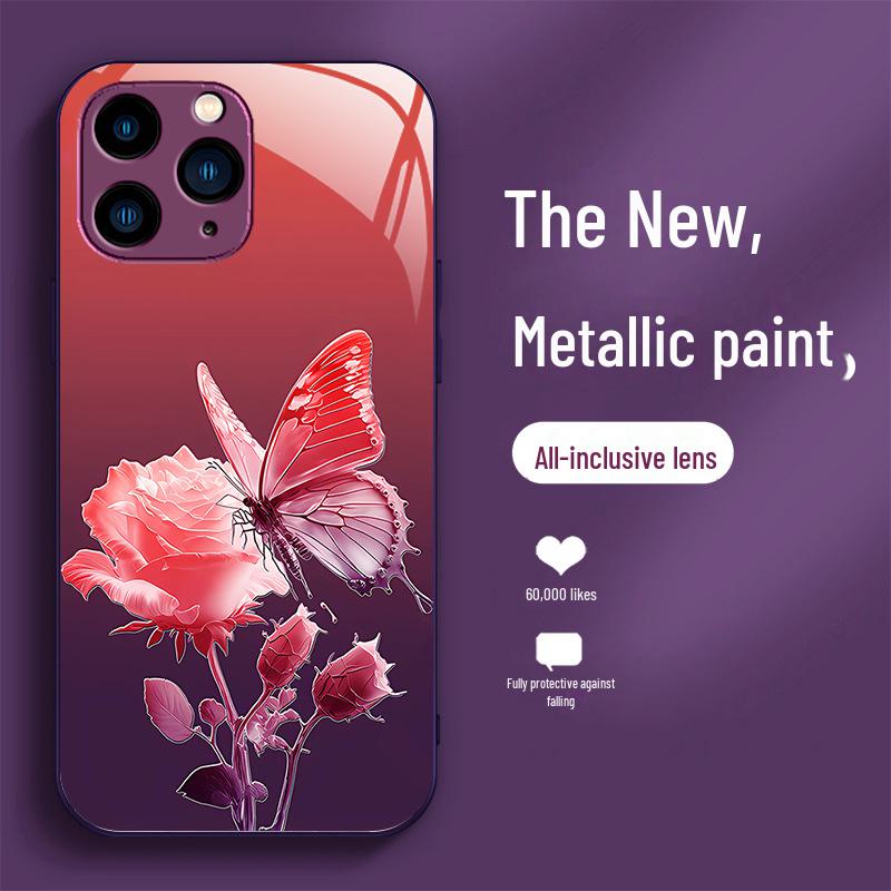 Funda líquida todo incluido con degradado de flores y mariposas para iPhone 11Pro Max Rose 14.