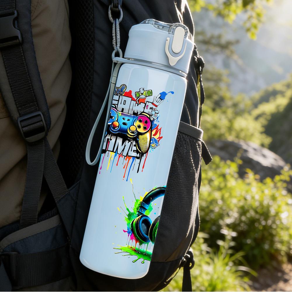 1PC Soccer Headset Splash Combination 750ml Color Plastic Water Bottle Leakproof Flip Straw Lid For Sports Office Home Use
