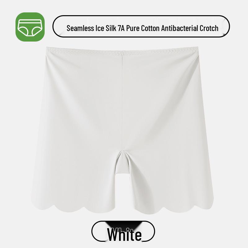 Women's Seamless Ice Silk Low-Waist Safety Shorts - Anti-Exposure, 7A Antibacterial, Thin, No-Roll Hem, White Base Layer