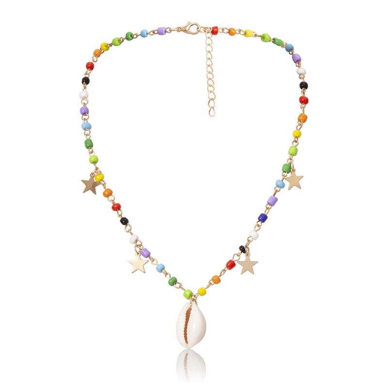 European and American Colorful Rice Beads Bohemian Star Necklace Simple and Versatile Summer Pearl Shell Pendant Necklace for Women
