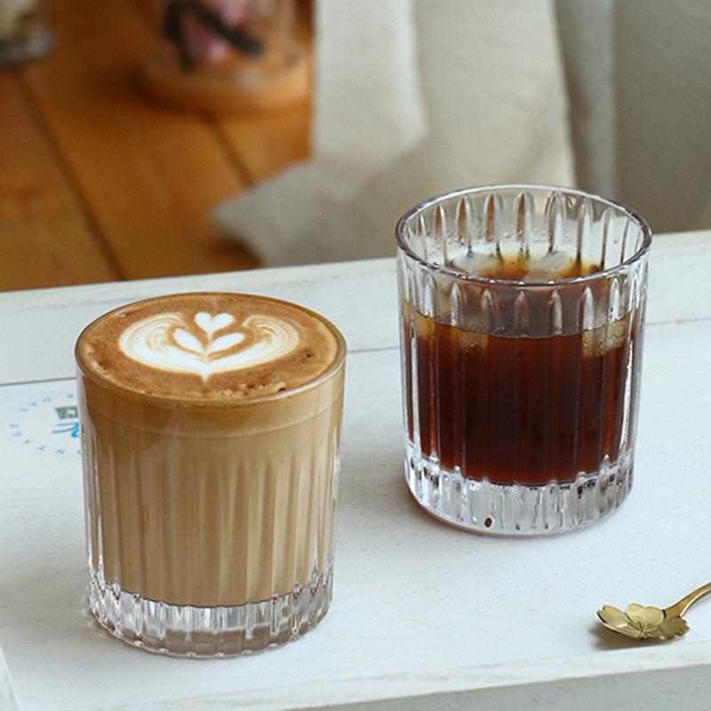 10oz 4pcs Set Coffee Cups Striped Glass Cup Juice Tea Mug Household Whiskey Cocktail Drinking Glasses Drinkware Wedding Gifts