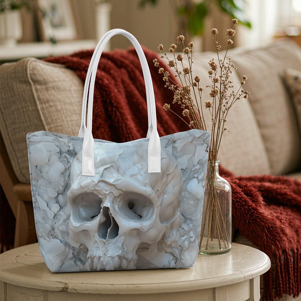 Gothic Marble Skull Tote Bag Fashion Casual Shoulder Handbag for Daily Use