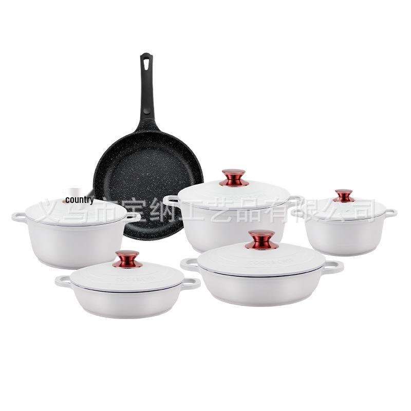 Zestaw 18-elementowych nieprzywierających naczyń kuchennych Donnor z kamienia maifanowego z aluminiowymi pokrywkami