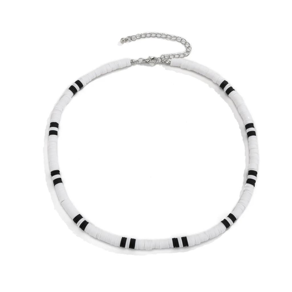 Boho Jednoduchý polymerový černobílý choker náhrdelník pro ženy Muži Letní Vintage Krátký řetízek na klíční kost Party Šperky Dárek