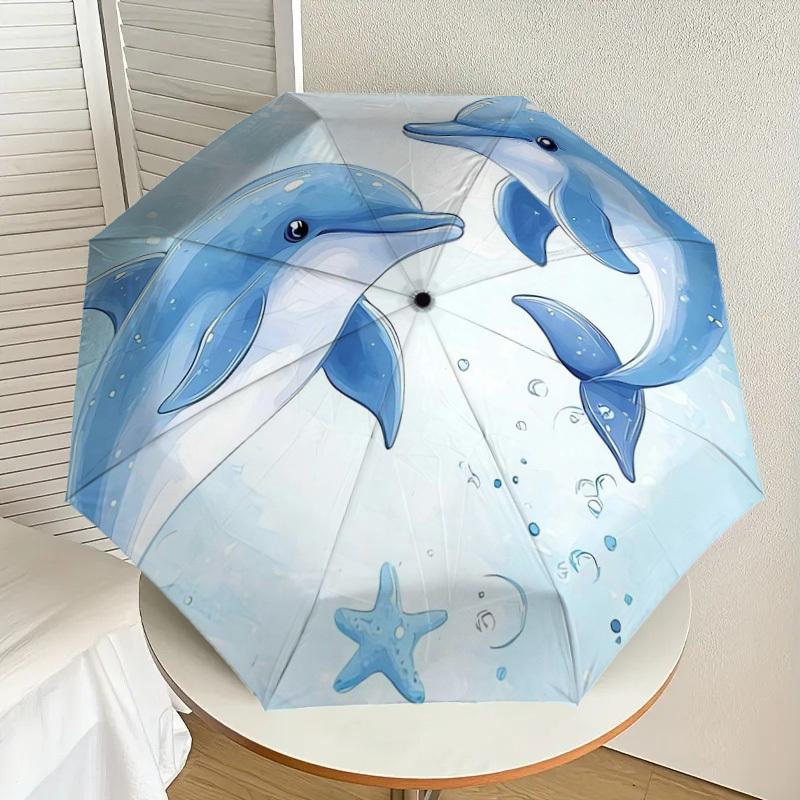 

1pc Ocean Friends: Dolphins Swimming Umbrella with Plastic Handle,Suitable for All Seasons Home Travel Outdoor UmbrellaDD040