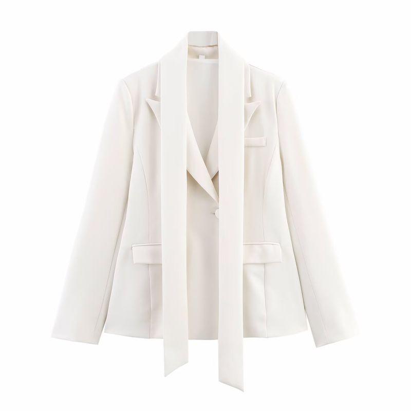 Kaslead New Women Clothes Western Style Versitile Fashion Solid Simple Thin Scarf Lapel Blazers
