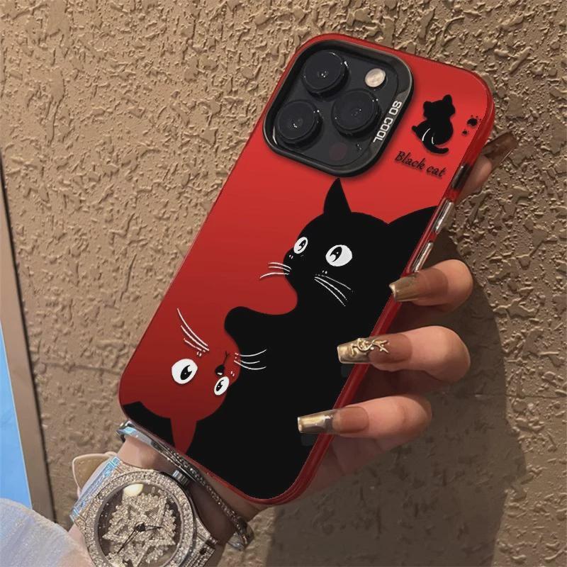 

Black and White Cat-themed IPhone Pro Max Case, Cute, Silver Hard Case Supports Multiple Models apple 17promax