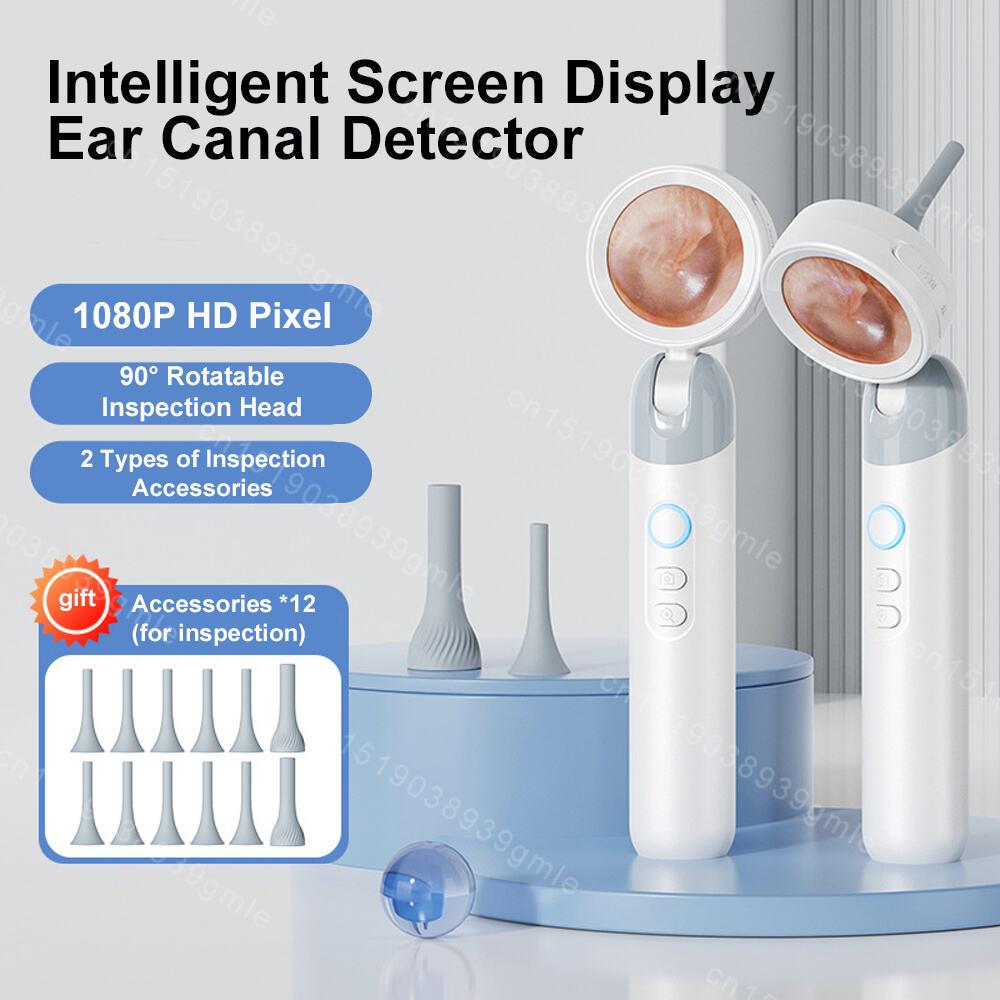 Ear Nose Visual Smart Endoscope Hd Camera Scope 1080P 1.38'' Wireless Portable Otoscope Cleaner with 12 Eartips for Adult Child