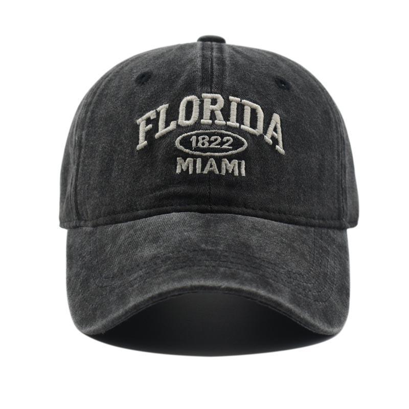 Vintage gewaschene Cowboy-Baseballkappe für Herren Damen FLORIDA Stickerei Sonnenkappe Lässige Snapback Hip Hop Mütze Gebogener Schirm Softtop-Hut