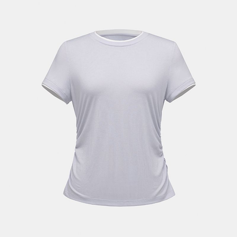 Yaling [Series] Huaiqi/Fake Two-Piece Contrast Color Round Neck Knit T-shirt Women Summer Pleated Design Short Sleeve Top