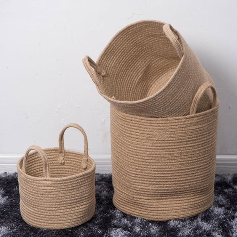 Spacious Handwoven Cotton Rope Basket Delicate Cotton Rope Large Woven Basket Versatile Home Organization Stand Holder