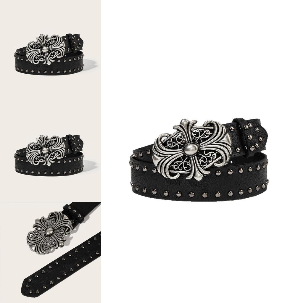 Punk Leather Belt For Men With Rivet Studs And Buckle Casual Waist Accessory For Hip Hop Style