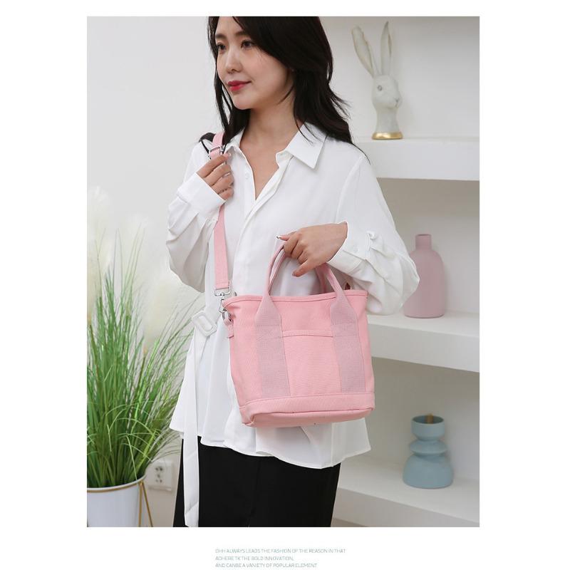 Japanese Style Canvas Tote Bag for Women, Multi-Layer Handheld Purse, Large Capacity Casual Bucket Handbag for Daily Commute KTB