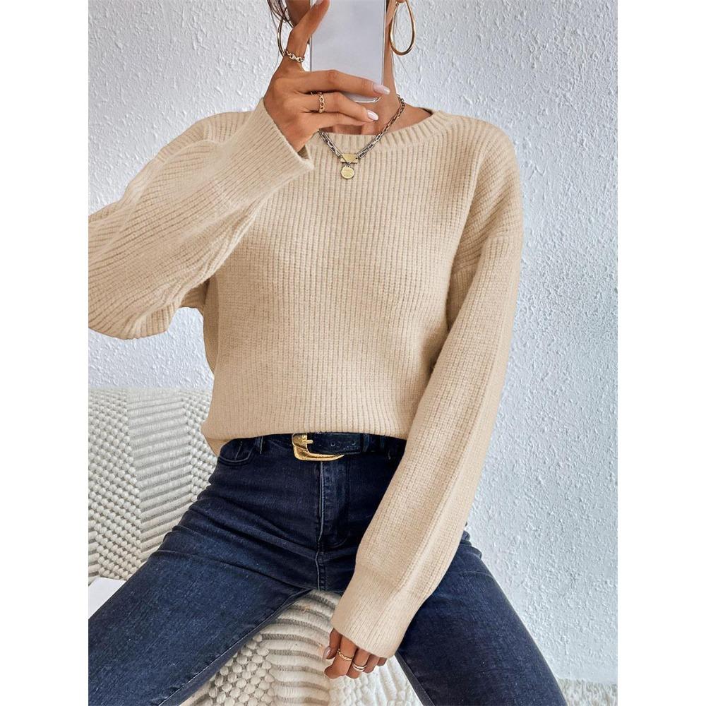 

New Short Woolen Warm, Loose Long-sleeved Women s Knitted Sweater for Autumn and Winter S бежевий/абрикосовий