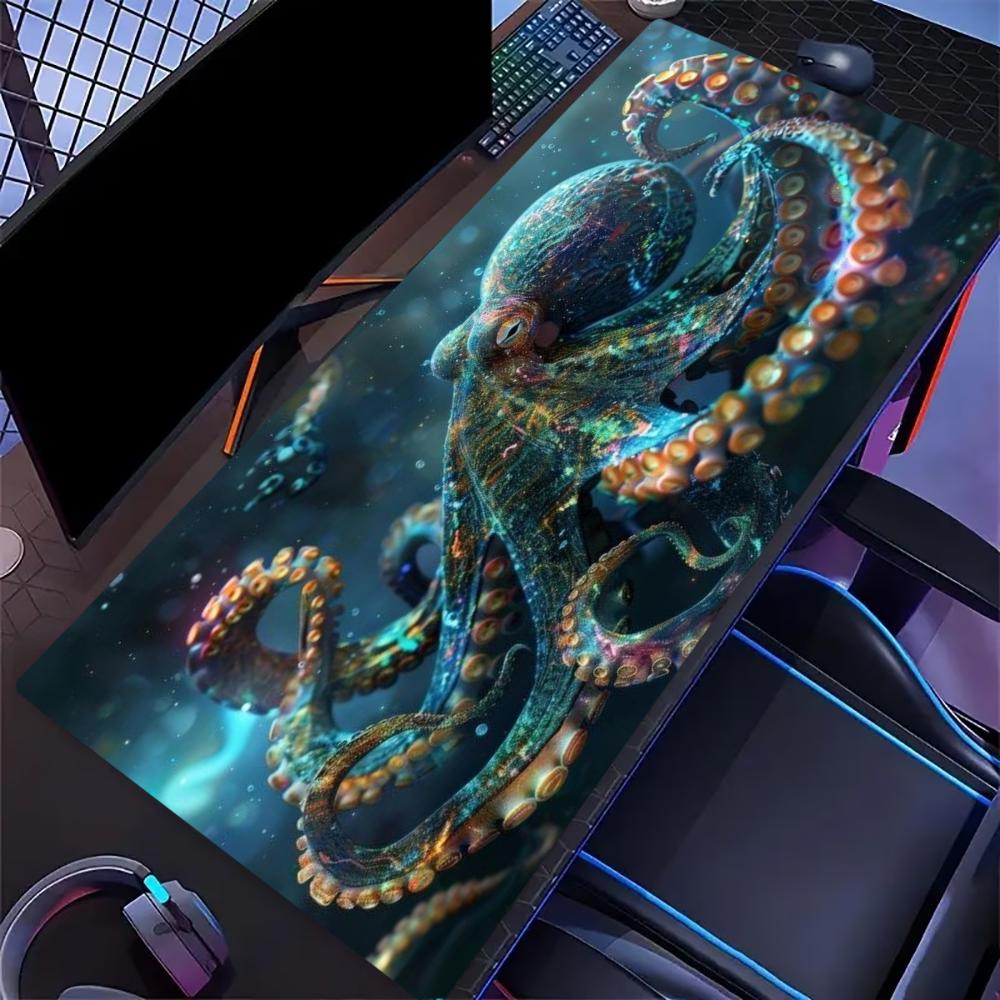 Glowing Ocean Octopus Extended Gaming Mouse Pad Non Slip Desk Mat Marine Art Keyboard Mouse Pad For Laptop Desktop Gaming Setup