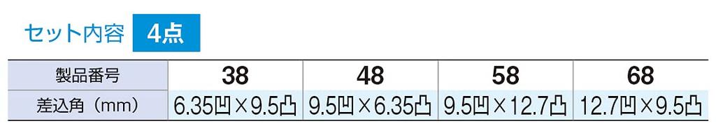 TONE SAS40 Socket Conversion Adapter and Drives and Includes 4 Adapters Set, 6.35mm, 9.5mm, 12.7mm (1/4", 3/8", 1/2"),