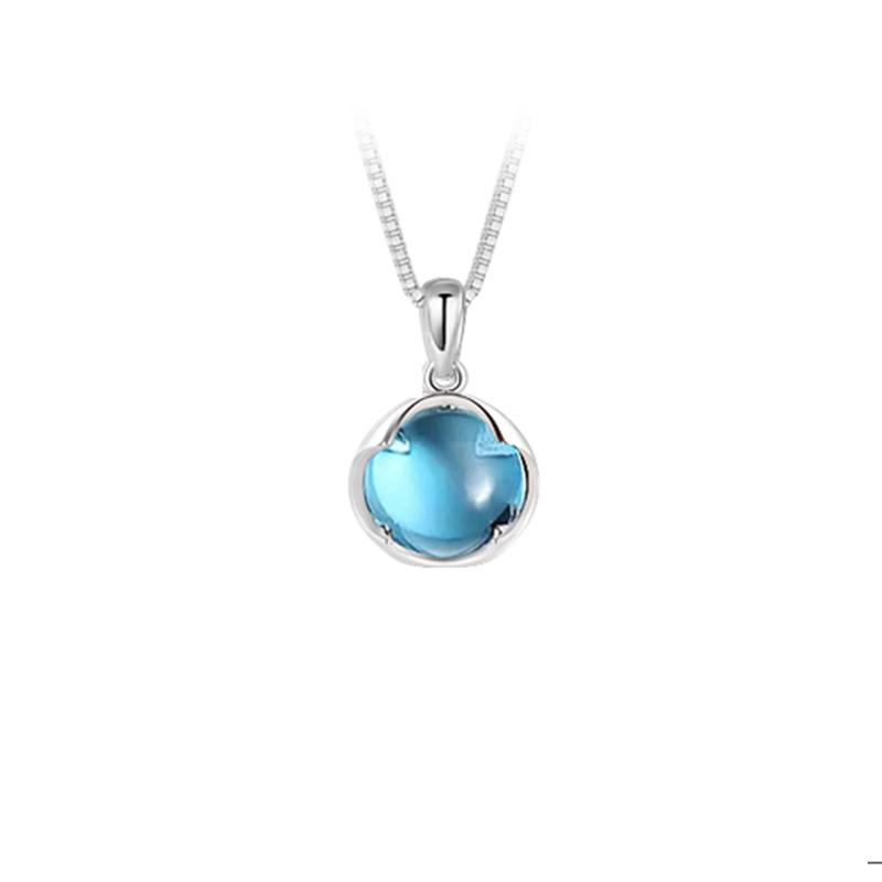 S925 Sterling Silver Aquamarine Necklace - Light Luxury Korean-Style with Sweet Temperament Clavicle Chain for Women
