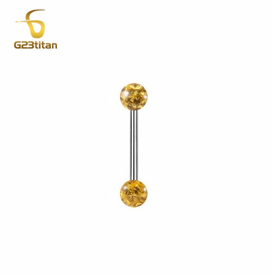 Waterproof Crystal Resin Ball Tongue Rings Nipple Barbell Ear Cartilage Earring 14G 1.6mm 12-22mm Titanium Piercing Body Jewelry