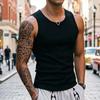 Summer Men Tank Top Ribbed O-Neck Sleeves Shirt Breathable Solid Color Slim Fit Stretch Casual Gym Sports T-shirt