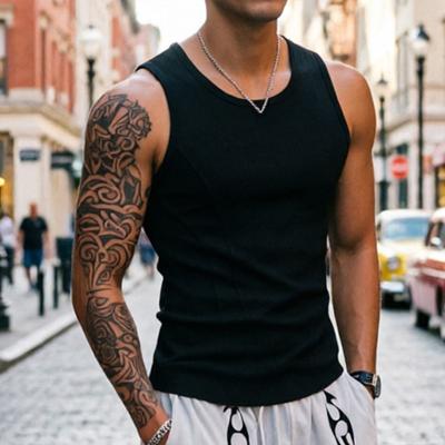 Sommer Herren Tanktop Gerippt O-Ausschnitt Ärmellos Shirt Atmungsaktiv Einfarbig Schlanke Passform Stretch Lässig Fitnessstudio Sport T-Shirt