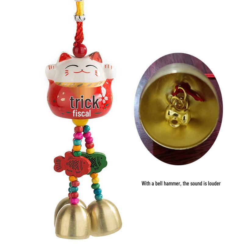 Cat Ceramic Wind Chime Doorbell Pendant - Small Hanging Ornament for Doors or Shop Openings