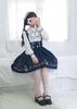 Lolita Long Sleeve Blouse High Waist Skirt Ribbon Tie Sailor Collar Claroli Costume Photo Shoot Cosplay Navy 4 Piece Set [Lady Lazy] (S)