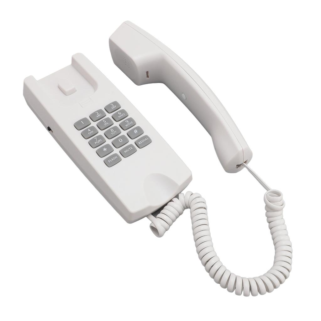 Kabelgebundenes Telefon ABS Wandmontiertes Festnetztelefon mit Lautstärkeregelung Stummschaltung und Wahlwiederholungsfunktion für Büro Hotel Weiß