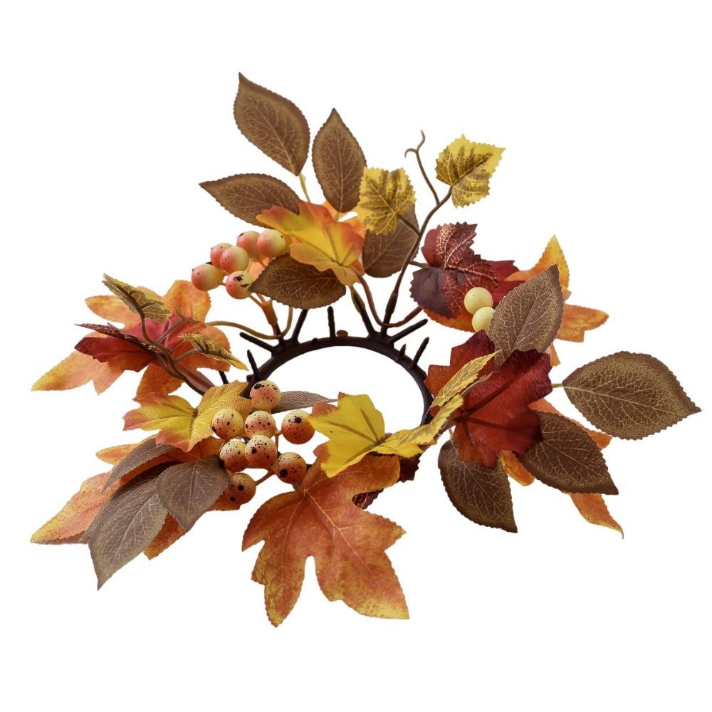 Simulated Maple Leaf Autumn Candle Wreath Faux Maple Leaf Harvest Decor Candle Ring Table Centerpiece 1pc Fall Candle Holder